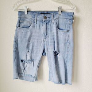 Express Bermuda Jean Shorts 28 Slim Festive Western Boho‎ Denim Fringe Destroyed